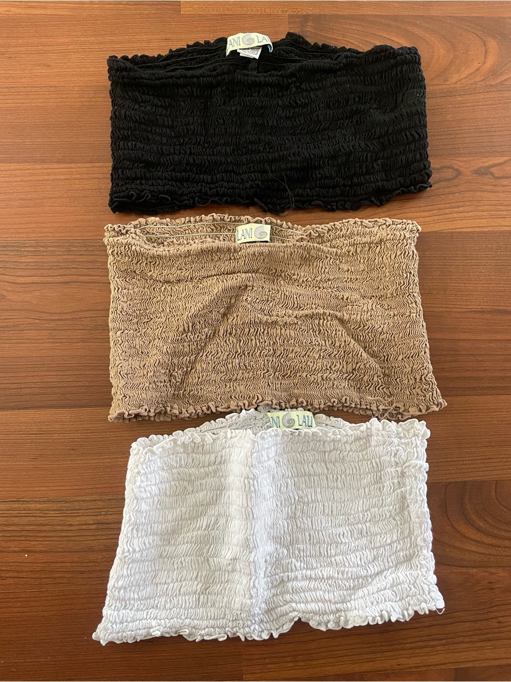 Hawai’i Brand - Lani Lau 3-Pack Smocked Tube Tops - Black, Tan, White